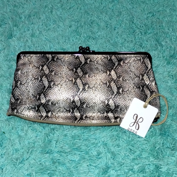 HOBO Glam Mavis Leather Snakeskin Print Clutch - Picture 1 of 10